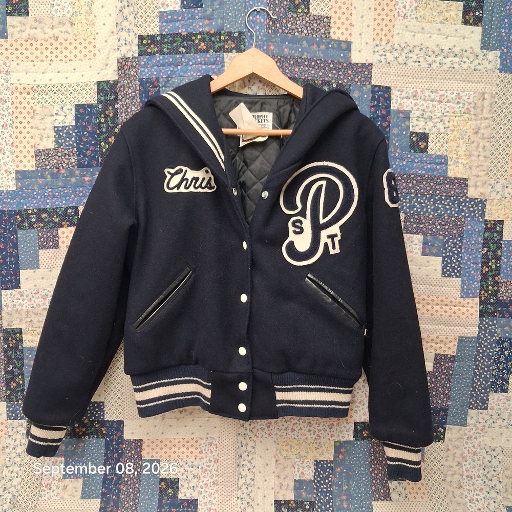 Vintage St Peter MN Saints Varsity Letterman Jacket Medium Wool Sailor Hood USA